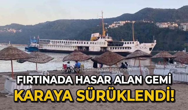 Fırtınada çapası hasar alan vapur sürüklenerek karaya oturdu