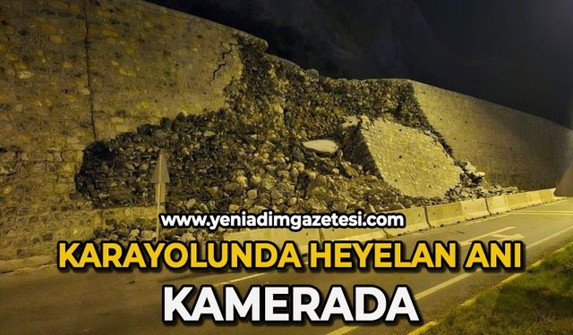 Karayolundaki heyelan anı kamerada