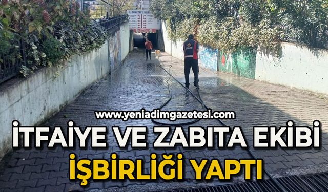 İtfaiye ve zabıta ekipleri işbirliği yaptı