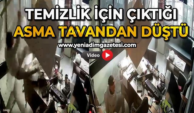 Temizlik için çıktığı asma tavan çöktü, kendini yerde buldu