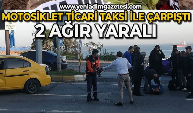 Motosiklet, ticari taksi ile çarpıştı: 2 ağır yaralı