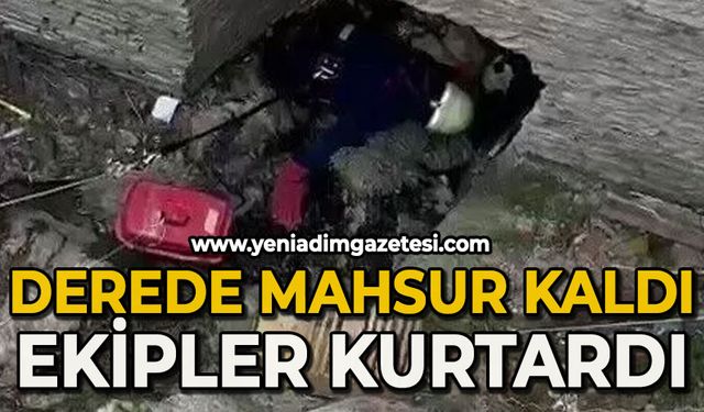 Derede mahsur kaldı: İtfaiye ekipleri kurtardı