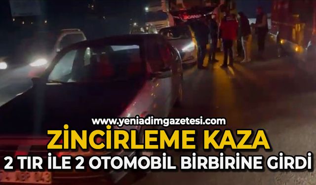 Zincirleme kaza: 2 tır ile 2 otomobil birbirine girdi