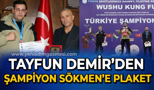 Tayfun Demir'den şampiyon Vahdet Sökmen'e plaket