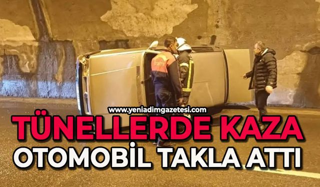 Tünellerde kaza: Otomobil takla attı
