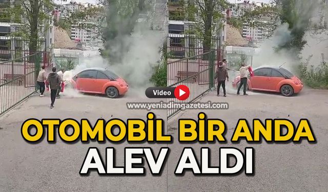 Otomobil bir anda alev aldı