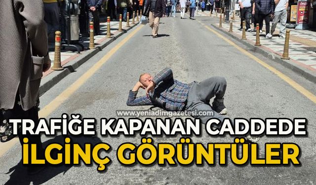Trafiğe kapanan caddede ilginç görüntüler