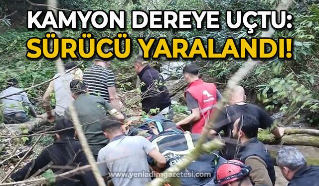 Kamyon dereye uçtu: Sürücü yaralandı
