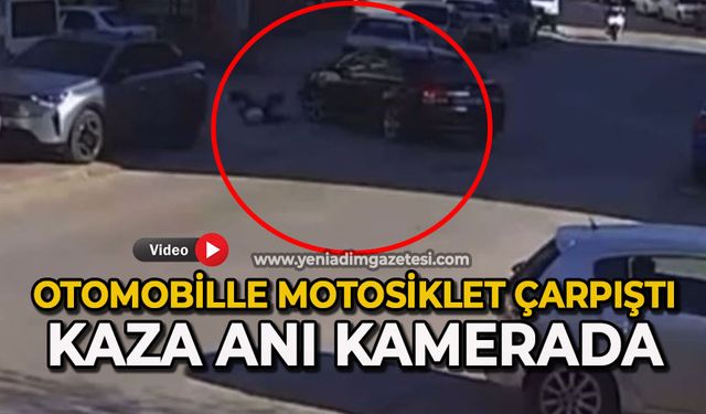 Otomobil ile çarpışan motosiklet sürücüsü yaralandı: Kaza anı kamerada