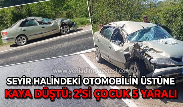 Seyir halindeki otomobilin üzerine kaya parçası düştü: 2'si çocuk 5 yaralı