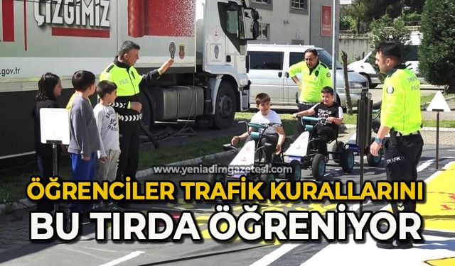Öğrenciler trafik kurallarını bu tırda öğreniyor