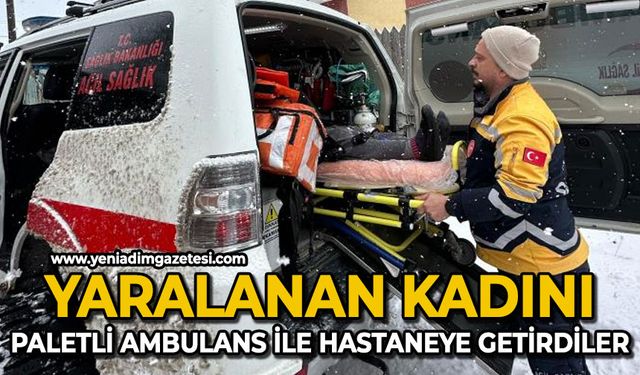 Ayağından yaralanan kadının yardımına paletli ambulans ile yetiştiler