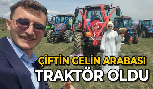Gelin direksiyon başına geçti traktör, çiftçi çiftin gelin arabası oldu