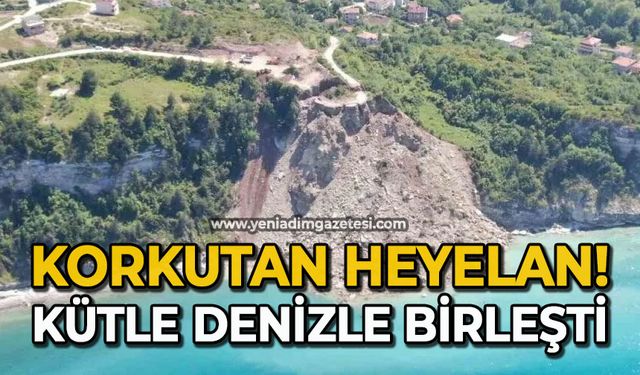 Korkutan heyelan: Yoldan kopan kütle, denizle birleşti