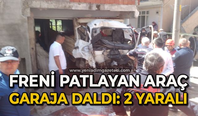 Freni patlayan araç garaja daldı: 2 yaralı