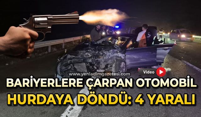 Bariyerlere çarpan otomobil hurdaya döndü: 4 yaralı