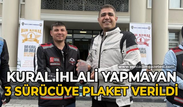 Kural ihlali yapmayan 3 sürücüye plaket verildi
