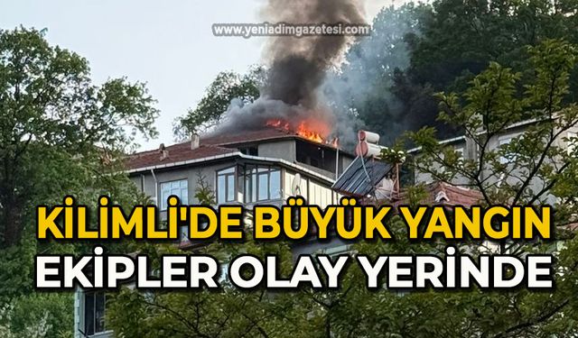 Kilimli'de büyük yangın ekipler olay yerinde