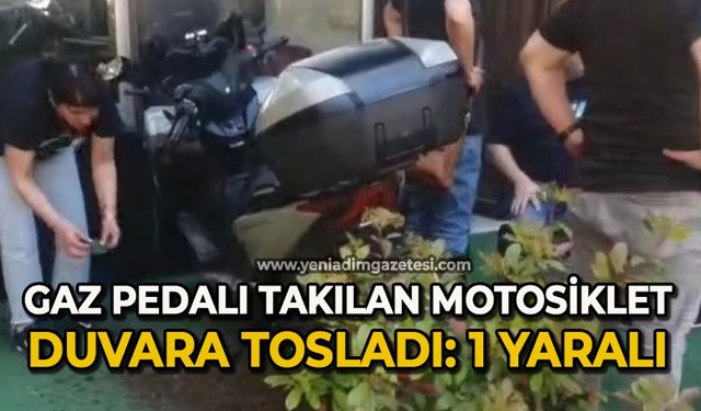 Gaz pedalı takılan motosiklet işyerinin duvarına tosladı: 1 yaralı