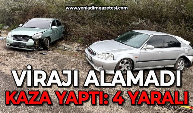 Virajı alamayan otomobil park halindeki araca çarptı: 4 yaralı