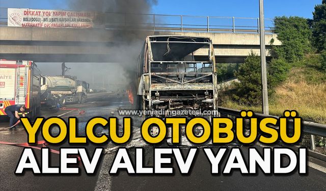 Yolcu otobüsü alev alev yandı