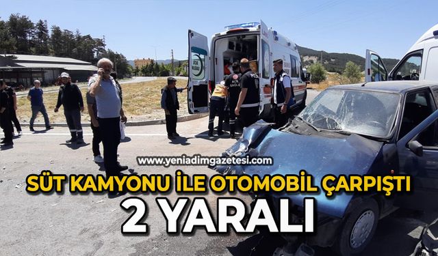 Süt kamyonu ile otomobil çarpıştı: 2 yaralı