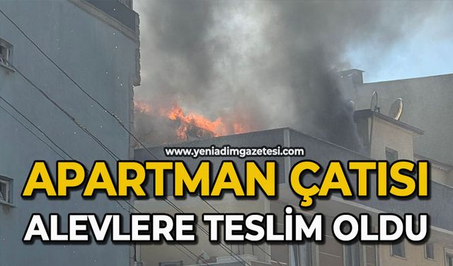 Apartman çatısı alevlere teslim oldu