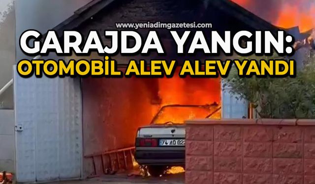 Garajda yangın: Otomobil alev alev yandı