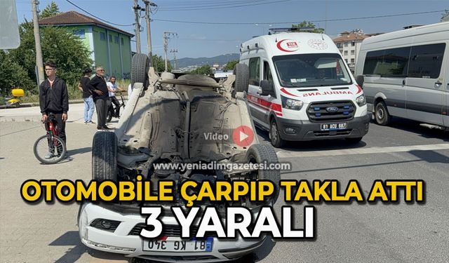 Otomobile çarpıp takla attı: 3 yaralı