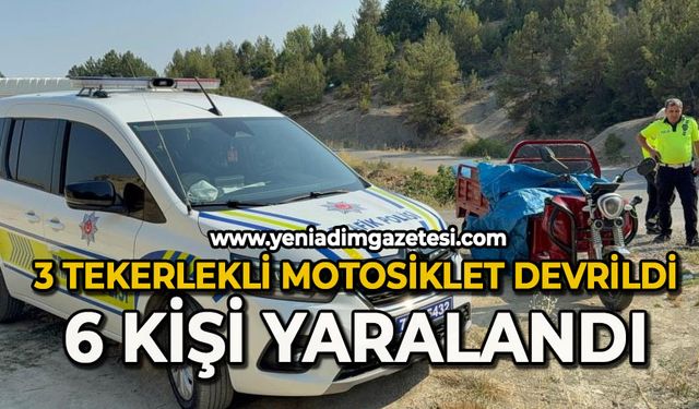3 tekerlekli motosiklet devrildi: 6 kişi yaralandı