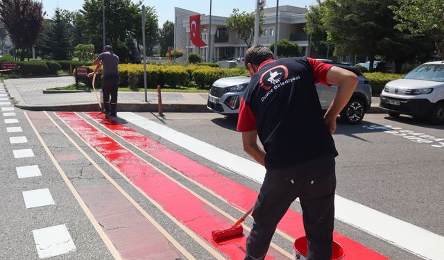 Yaya geçit çizgileri yenilenerek belirgin hale getiriliyor