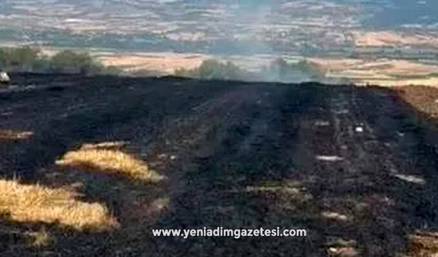 Korkutan anız yangını, evlere sıçramadan söndürüldü