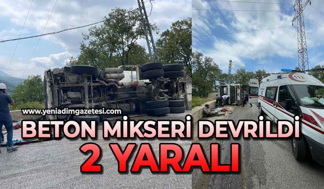 Beton mikseri devrildi: 2 yaralı