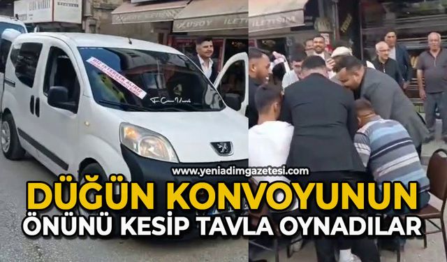Düğün konvoyunun önünü kesip tavla oynadılar