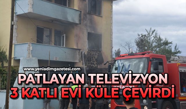Patlayan televizyon 3 katlı evi küle çevirdi