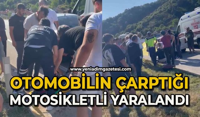 Otomobilin çarptığı motosikletli yola savruldu
