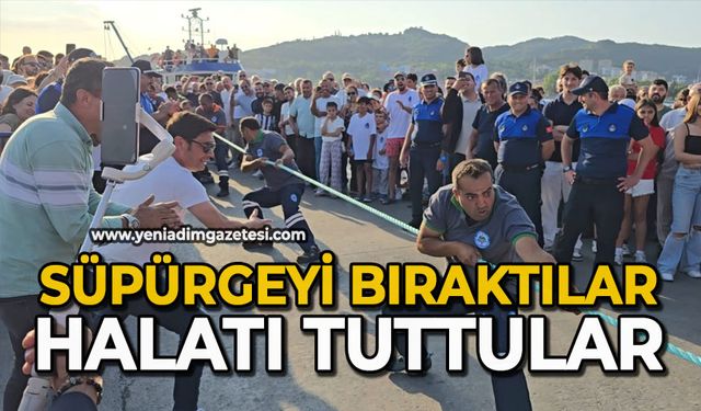 Süpürgeyi bıraktılar, halatı tuttular