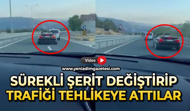 Sürekli şerit değiştirip trafiği tehlikeye attılar