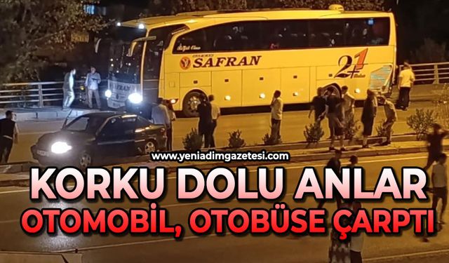 Otomobilin otobüse çarptığı anlar kamerada