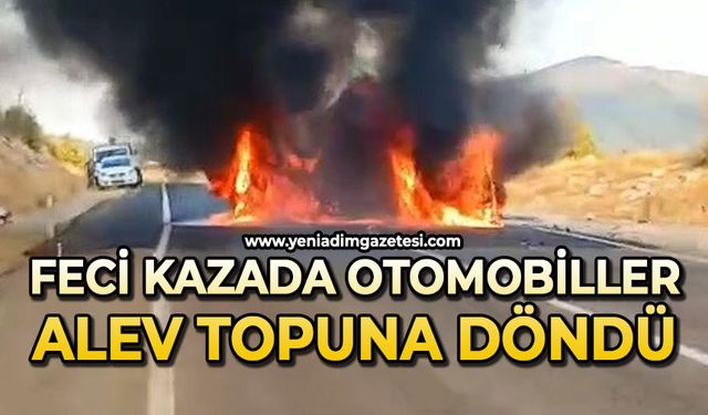 Feci kazada otomobiller alev topuna döndü