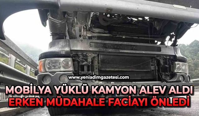 Mobilya yüklü kamyon alev aldı: Erken müdahale faciayı önledi