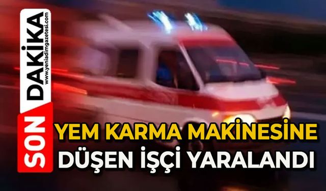Yem karma tankına düşen işçi yaralandı