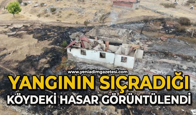 Orman yangının sıçradığı köydeki hasar görüntülendi