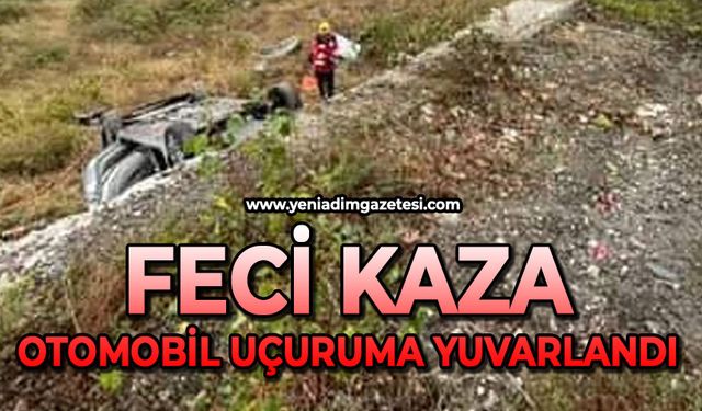 Feci kaza: Otomobil uçuruma yuvarlandı