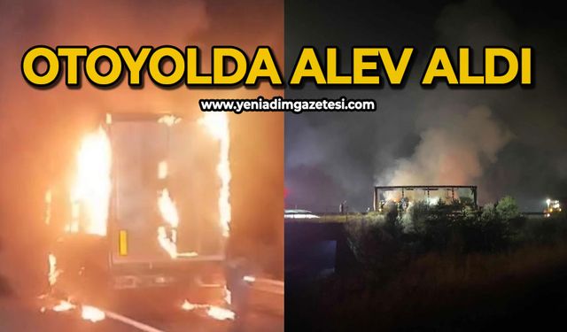 TEM Otoyolu’nda tırın dorsesi alev alev yandı