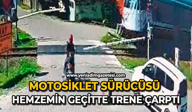 Motosiklet sürücüsü hemzemin geçitte trene çarptı