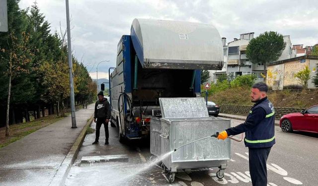 Çöp konteynerler yıkanarak dezenfekte ediliyor