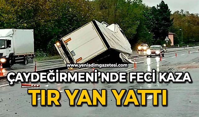 Çaydeğirmeni’nde feci kaza: Tır yan yattı