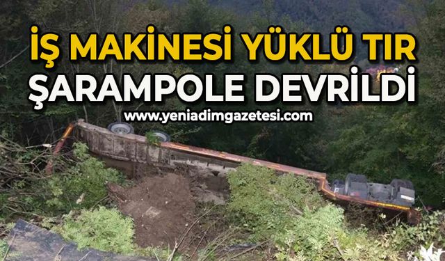 İş makinesi yüklü tır şarampole devrildi: 1 yaralı