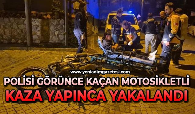 Polisi görünce kaçan motosikletli, kaza yapınca yakalandı